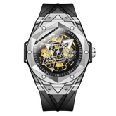 Carlophis K-2101A Men's Automatic Watch - Hexagon Skeleton & Dual Display