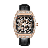 Carlophis K-2132B Gala Iced-Out Tonneau Watch - Unisex & Leather Strap