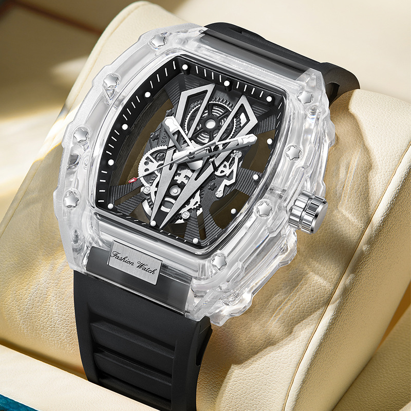 Carlophis K-2395B Flux Transparent Tonneau Watch - Unisex & Fashion Jelly