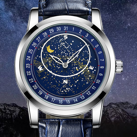 Carlophis K-1216A Men's Automatic Watch - Rotating Starry Sky Dial & Waterproof