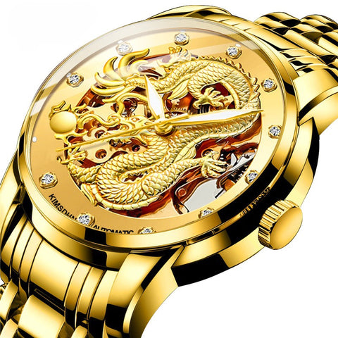 Carlophis Imperial Dragon Automatic Watch - 3D Engraved Dual-Display