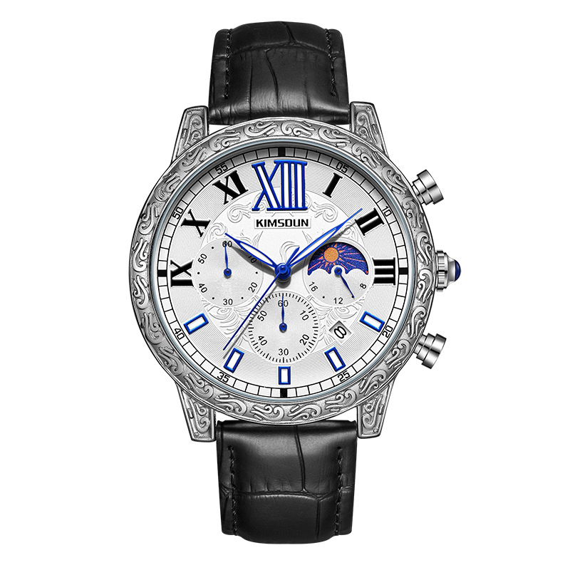Carlophis K-1806B Solstice Sun & Moon Watch - Unisex & 3D Engraved Dial