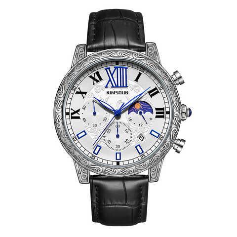 Carlophis K-1806B Solstice Sun & Moon Watch - Unisex & 3D Engraved Dial