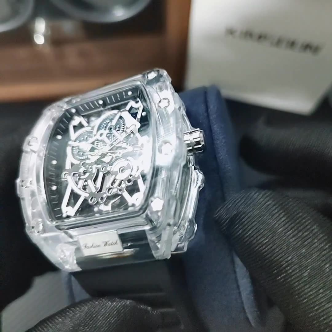 Carlophis K-2393B Men's Transparent Tonneau Watch - Sporty & Luminous