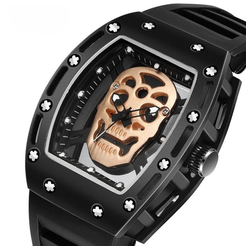 Carlophis Men's Luminous Skull Tonneau Watch - High-End Silicone Strap