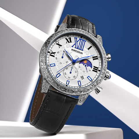 Carlophis K-1806B Solstice Sun & Moon Watch - Unisex & 3D Engraved Dial