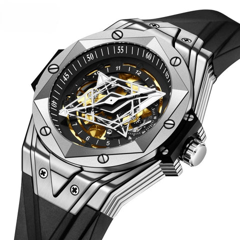Carlophis K-2101A Men's Automatic Watch - Hexagon Skeleton & Dual Display