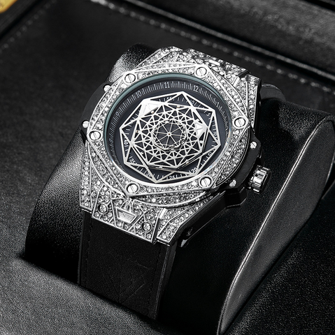 Carlophis K-109D Men's Luminous Hexagon Watch - Diamond-Style & Waterproof