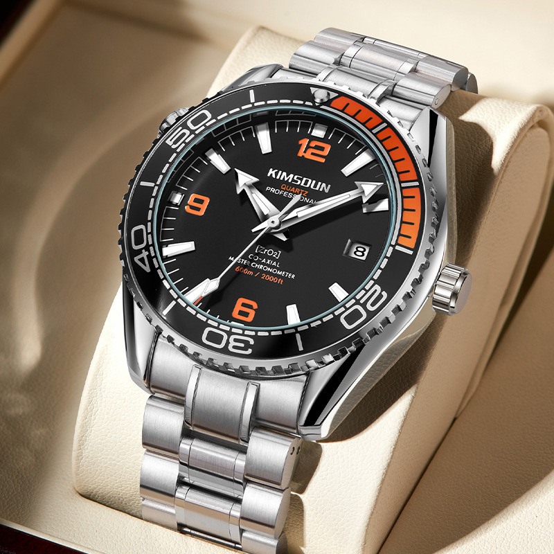 Carlophis Breaker Diver-Style Quartz Watch - Men's & Orange Bezel