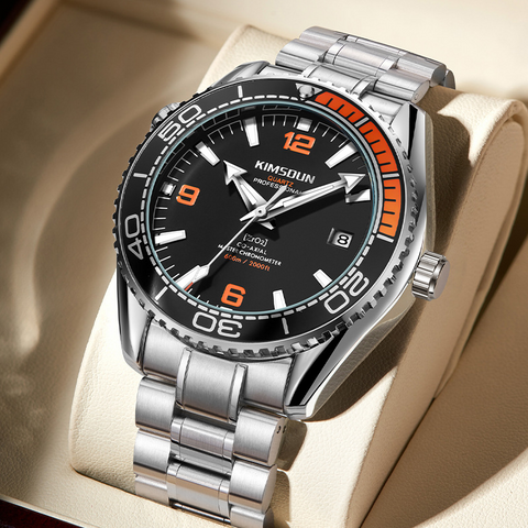Carlophis Breaker Diver-Style Quartz Watch - Men's & Orange Bezel