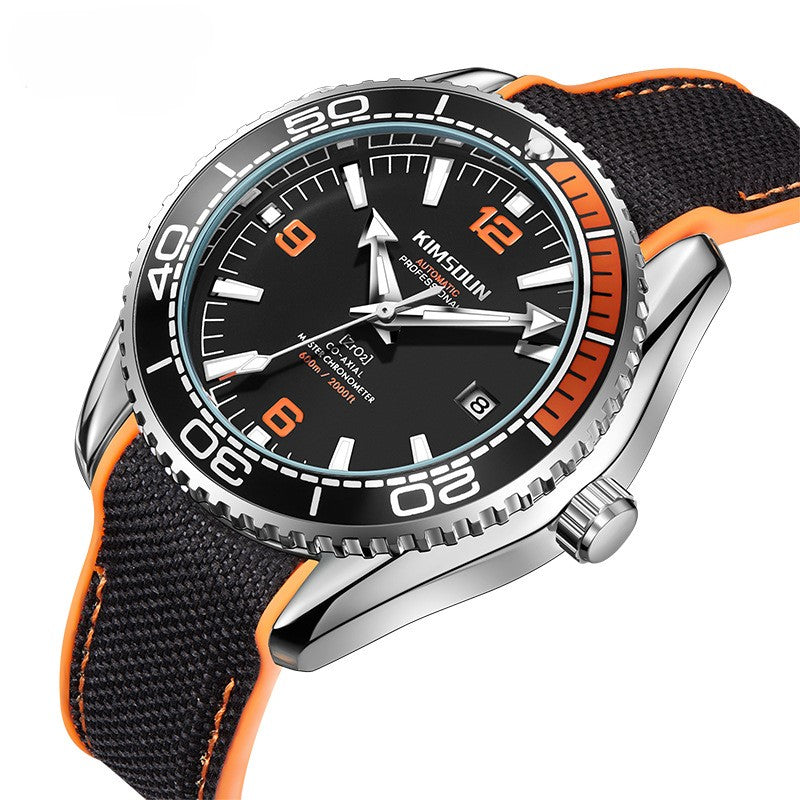 Carlophis Voyager Automatic Marine-Style Watch - Men's & Orange Bezel