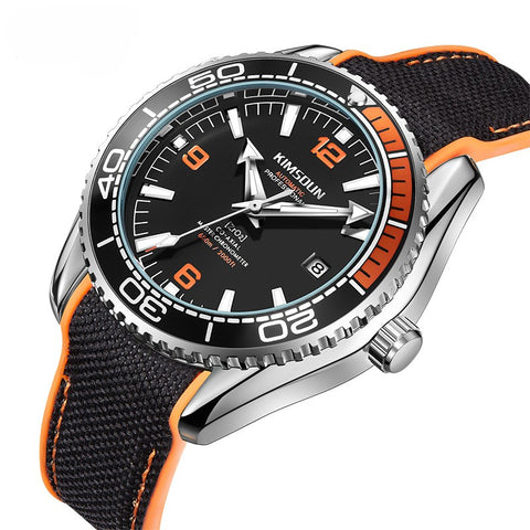 Carlophis Voyager Automatic Marine-Style Watch - Men's & Orange Bezel