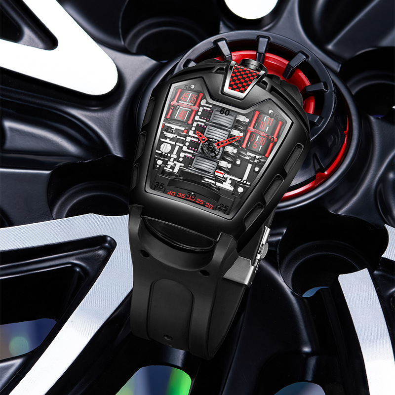 Carlophis K-724D Men's Luminous Quartz Watch - Engine-Style Dual Display