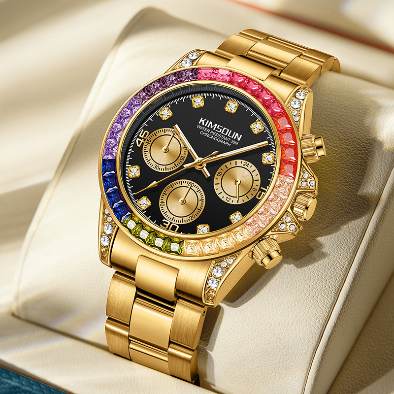 Carlophis K-1838B Spectrum Rainbow Bezel Watch - Unisex & Skeleton Dial