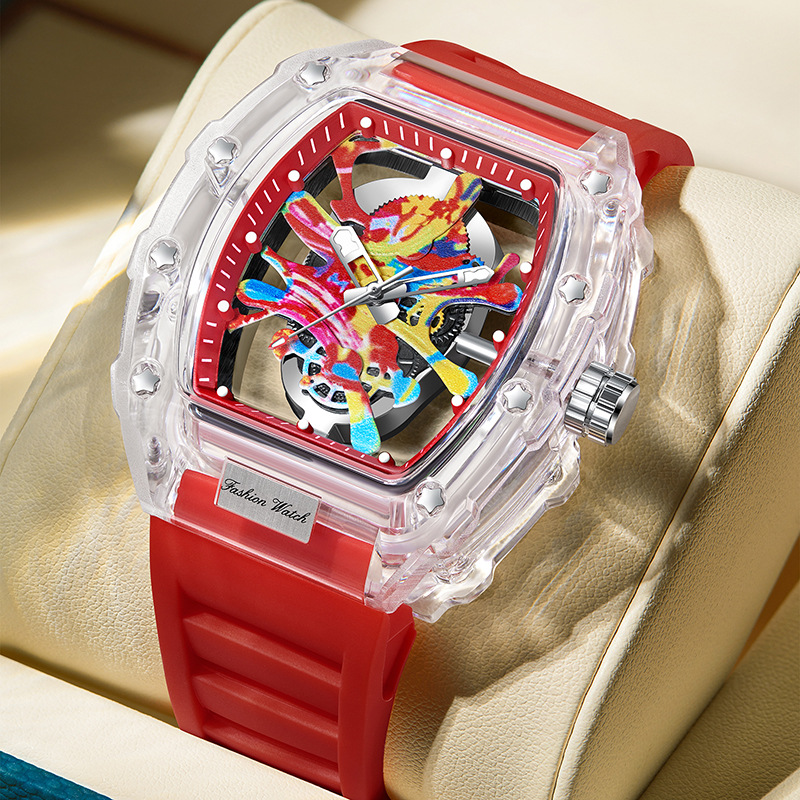 Carlophis K-2396B Vivid Transparent Tonneau Watch - Men's & Color Jelly Style