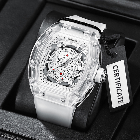 Carlophis K-2015B Luminous Men's Tonneau Quartz Watch with Silicone Strap