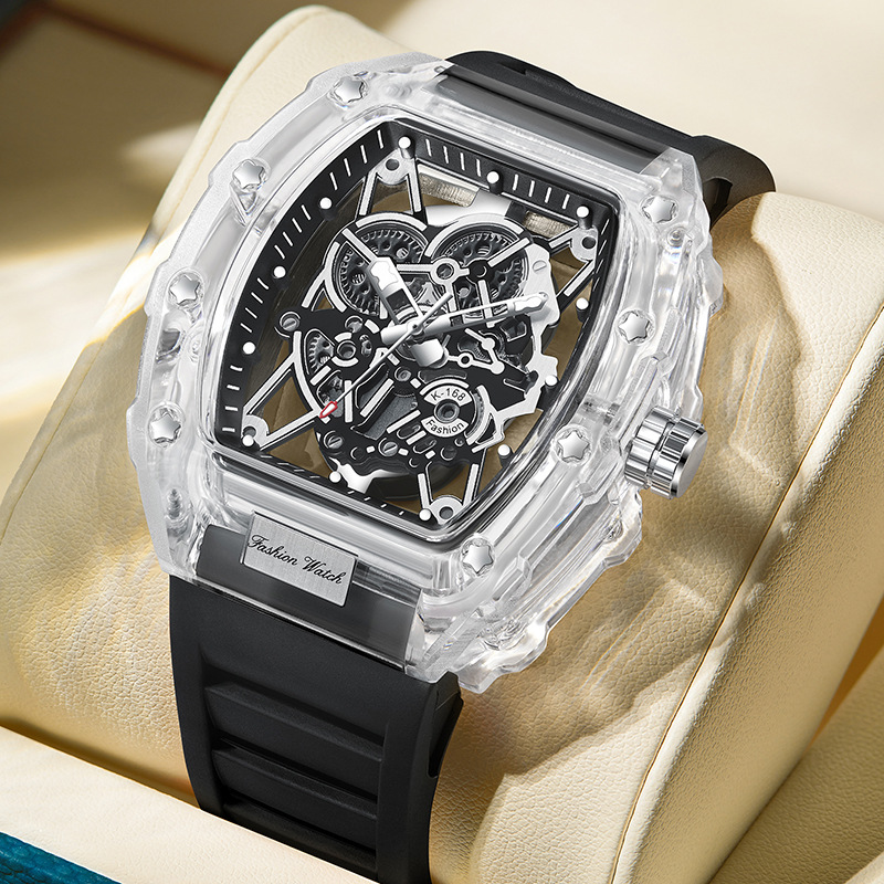 Carlophis K-2393B Men's Transparent Tonneau Watch - Sporty & Luminous
