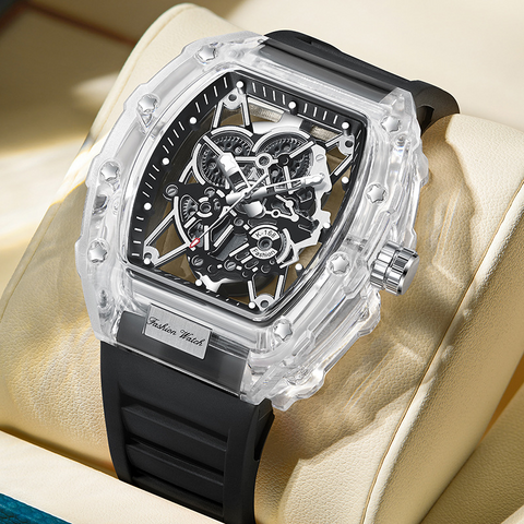 Carlophis K-2393B Men's Transparent Tonneau Watch - Sporty & Luminous