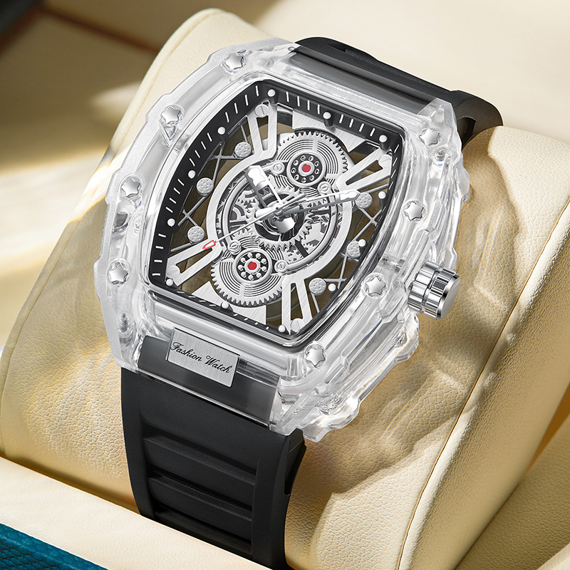 Carlophis K-2391B Ion Transparent Tonneau Watch - Men's & Monochromatic