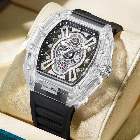 Carlophis K-2391B Ion Transparent Tonneau Watch - Men's & Monochromatic