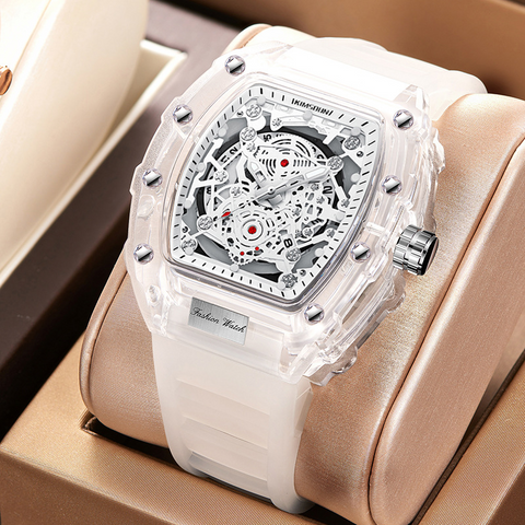 Carlophis K-2105B Men's Luminous Tonneau Quartz Watch with Silicone Strap