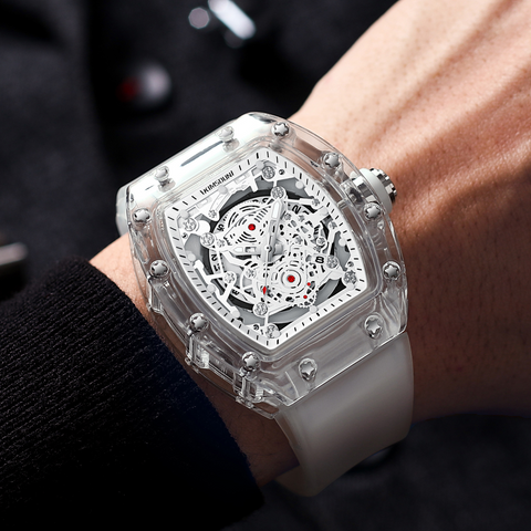 Carlophis K-2015B Luminous Men's Tonneau Quartz Watch with Silicone Strap