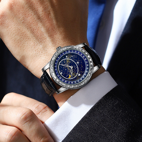 Carlophis K-1218A Men's Luminous Starry Sky Automatic Watch - Dual Display