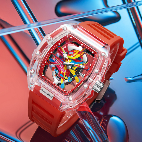 Carlophis K-2396B Vivid Transparent Tonneau Watch - Men's & Color Jelly Style