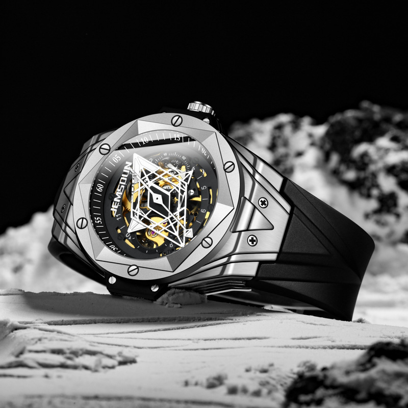 Carlophis K-2101A Men's Automatic Watch - Hexagon Skeleton & Dual Display
