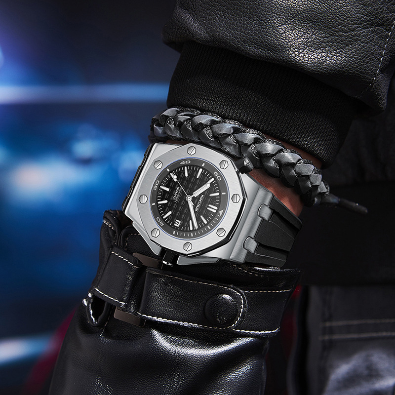 Carlophis K-1221B Orion Hexagonal Watch - Men's & Pixelated Skeleton Dial