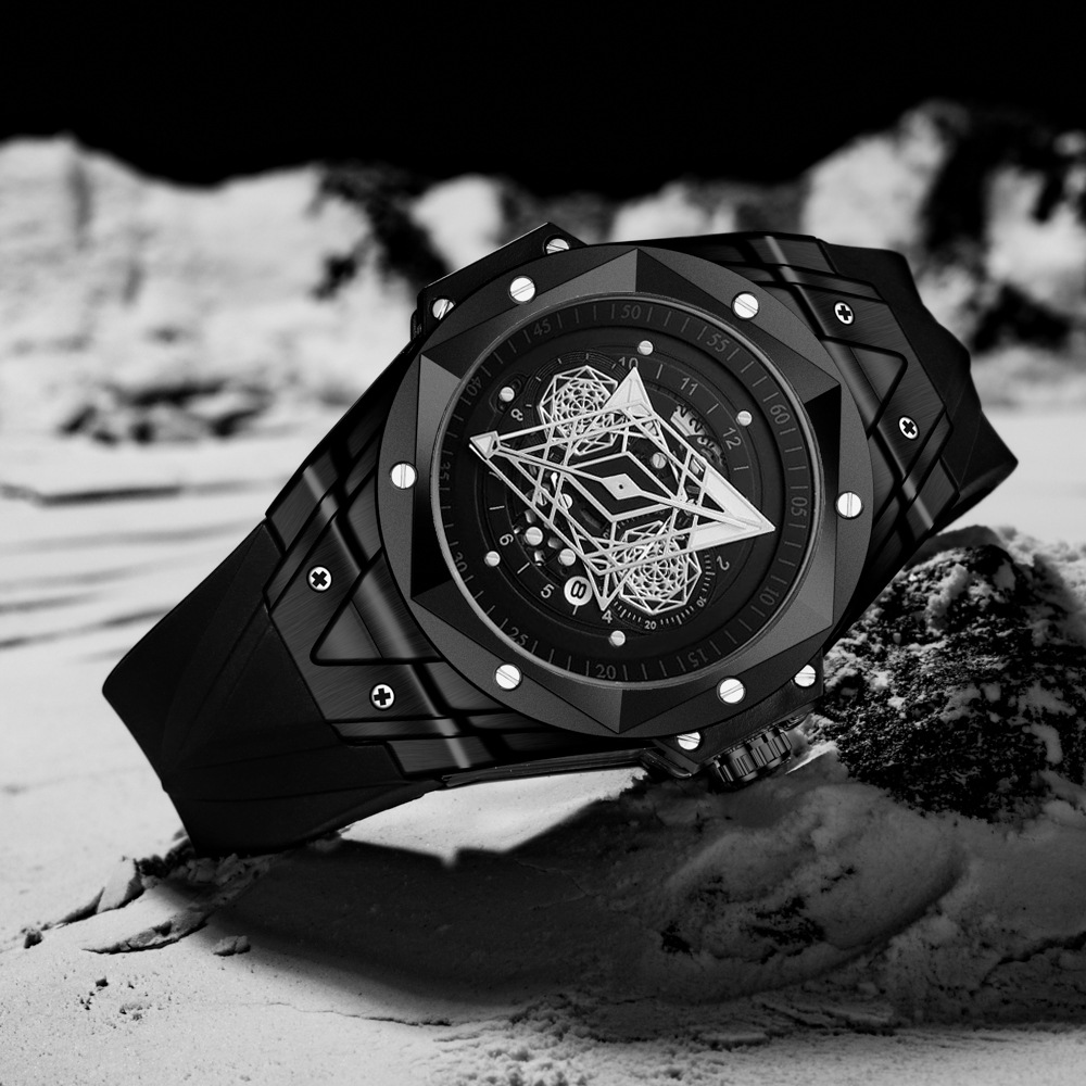 Carlophis K-2101B Nexus Hexagonal Ana-Digi Watch - Men's & Skeleton Dial