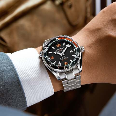 Carlophis Breaker Diver-Style Quartz Watch - Men's & Orange Bezel