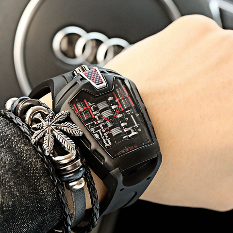 Carlophis K-724D Men's Luminous Quartz Watch - Engine-Style Dual Display
