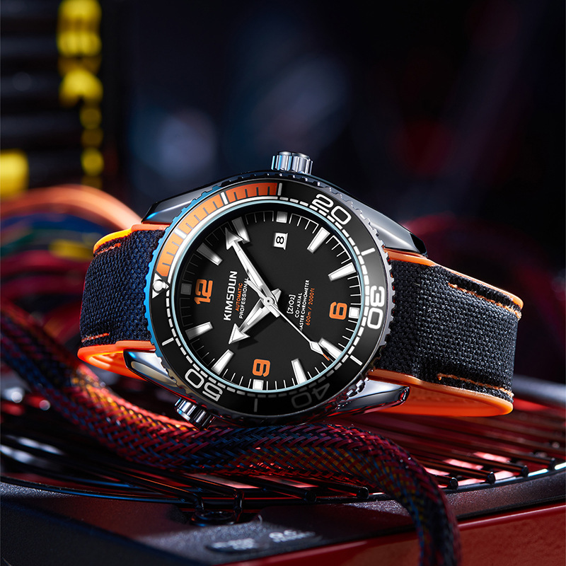 Carlophis Voyager Automatic Marine-Style Watch - Men's & Orange Bezel