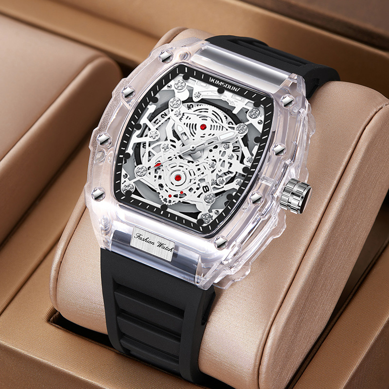 Carlophis K-2105B Men's Luminous Tonneau Quartz Watch with Silicone Strap