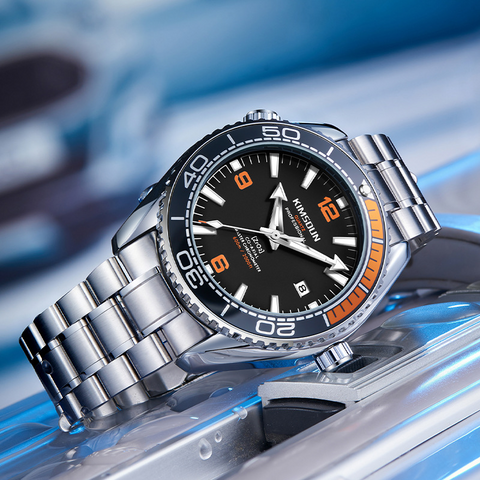 Carlophis Breaker Diver-Style Quartz Watch - Men's & Orange Bezel