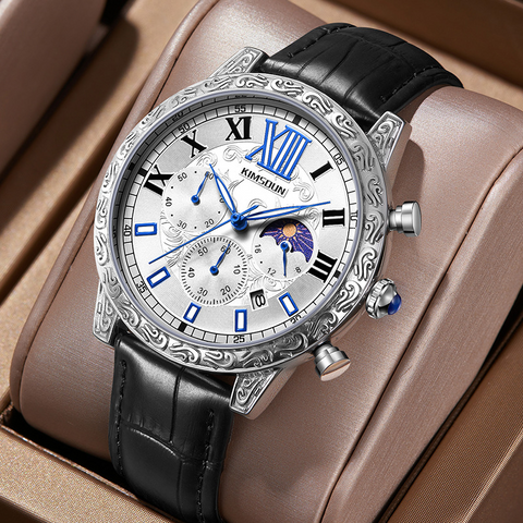 Carlophis K-1806B Solstice Sun & Moon Watch - Unisex & 3D Engraved Dial