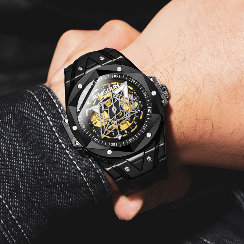 Carlophis K-2101A Men's Automatic Watch - Hexagon Skeleton & Dual Display
