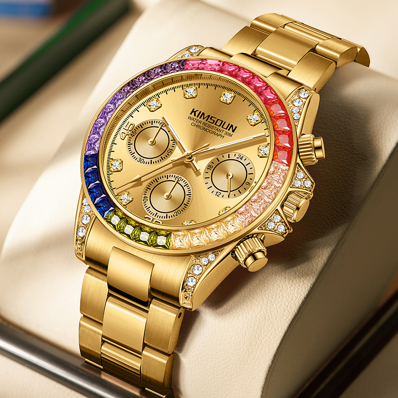 Carlophis K-1838B Spectrum Rainbow Bezel Watch - Unisex & Skeleton Dial