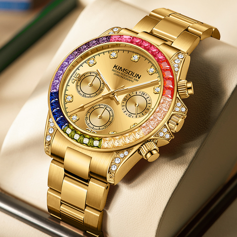 Carlophis K-1838B Spectrum Rainbow Bezel Watch - Unisex & Skeleton Dial