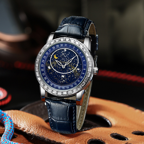 Carlophis K-1218A Men's Luminous Starry Sky Automatic Watch - Dual Display