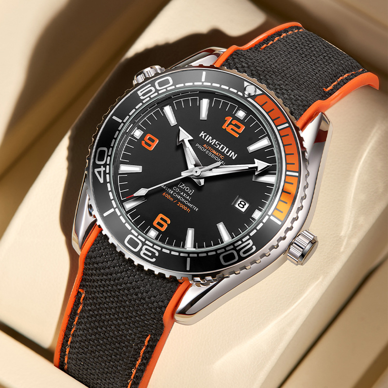 Carlophis Voyager Automatic Marine-Style Watch - Men's & Orange Bezel