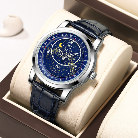 Carlophis K-1216A Men's Automatic Watch - Rotating Starry Sky Dial & Waterproof