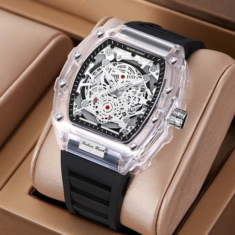 Carlophis K-2105B Men's Luminous Tonneau Quartz Watch with Silicone Strap