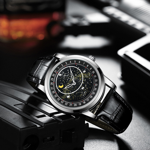 Carlophis K-1216A Men's Automatic Watch - Rotating Starry Sky Dial & Waterproof