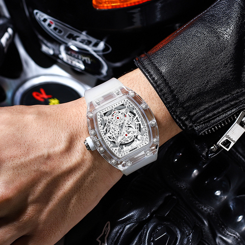 Carlophis K-2015B Luminous Men's Tonneau Quartz Watch with Silicone Strap