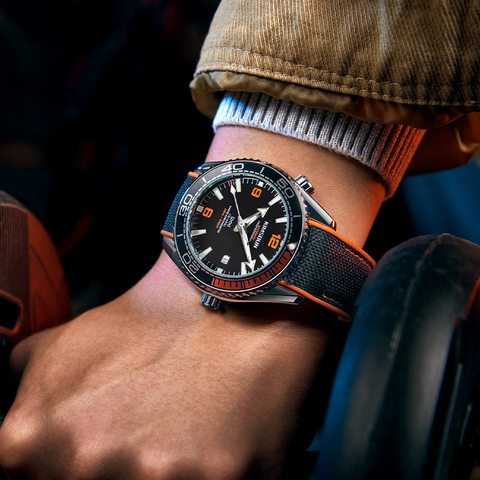 Carlophis Voyager Automatic Marine-Style Watch - Men's & Orange Bezel