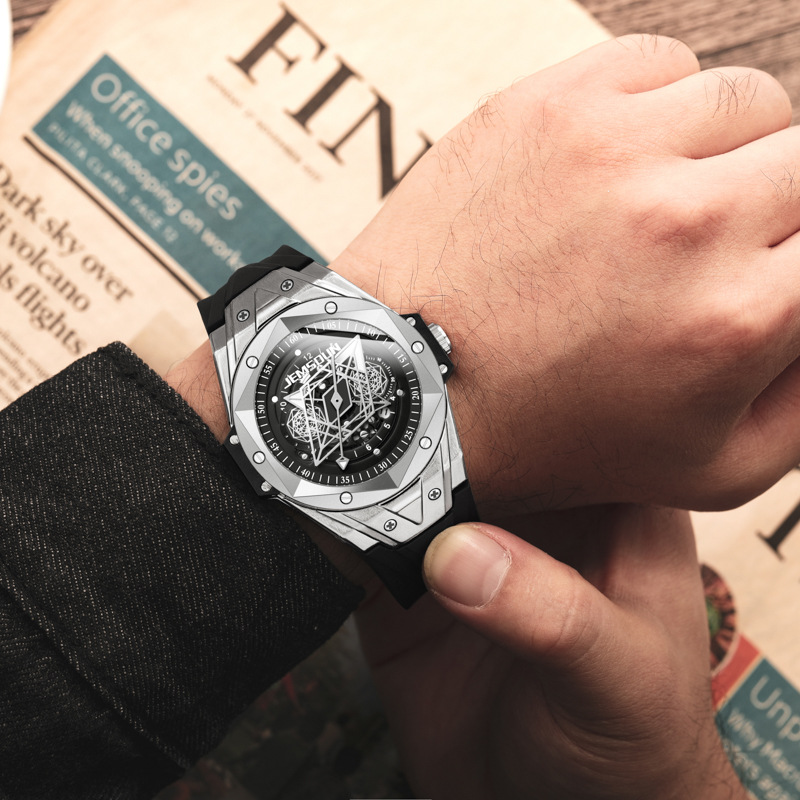 Carlophis K-2101B Nexus Hexagonal Ana-Digi Watch - Men's & Skeleton Dial
