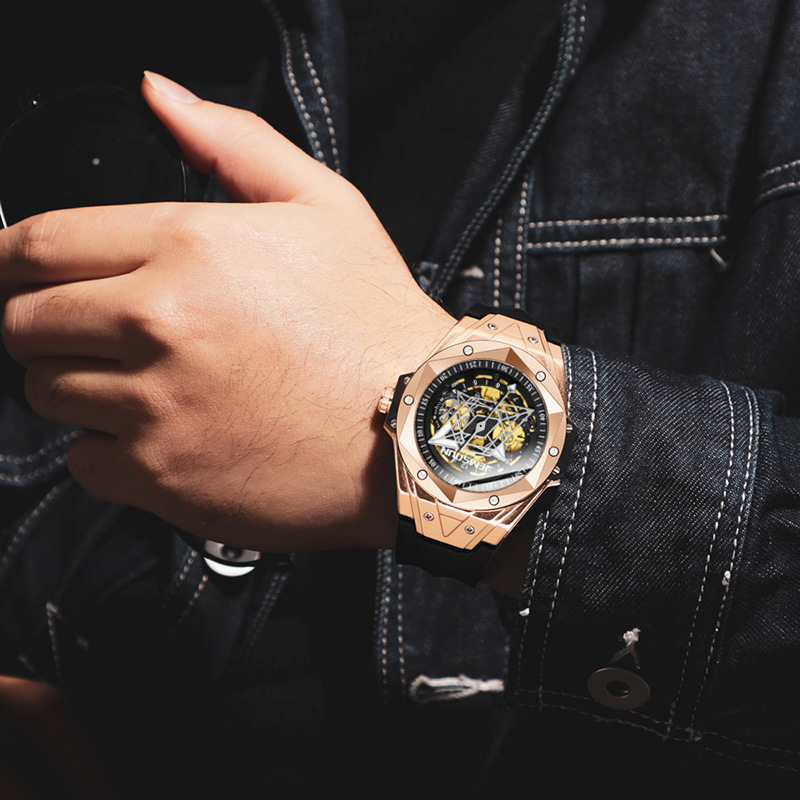 Carlophis K-2101A Men's Automatic Watch - Hexagon Skeleton & Dual Display