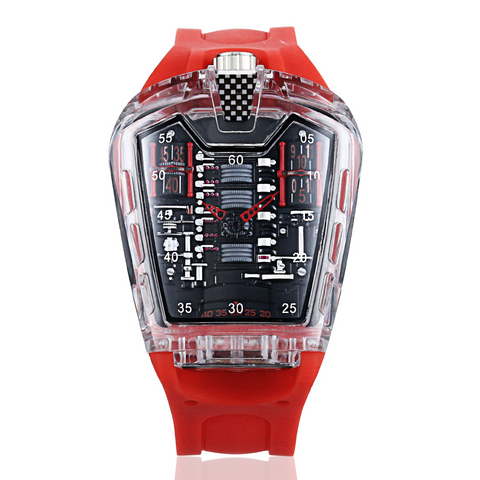 Carlophis Concept Series Men's Engine-Style Transparent Watch - Dual Display